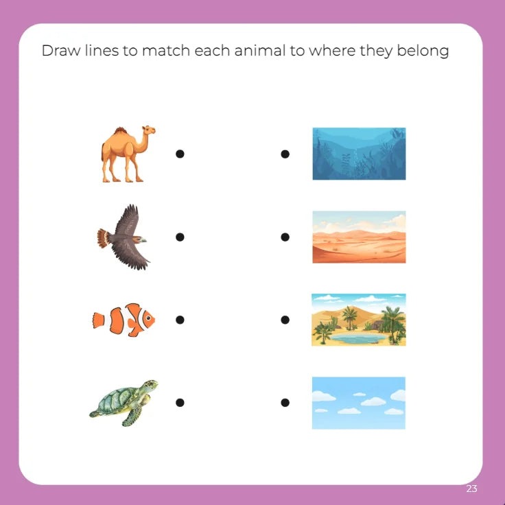 Egypt book game: match each animal to where it lives